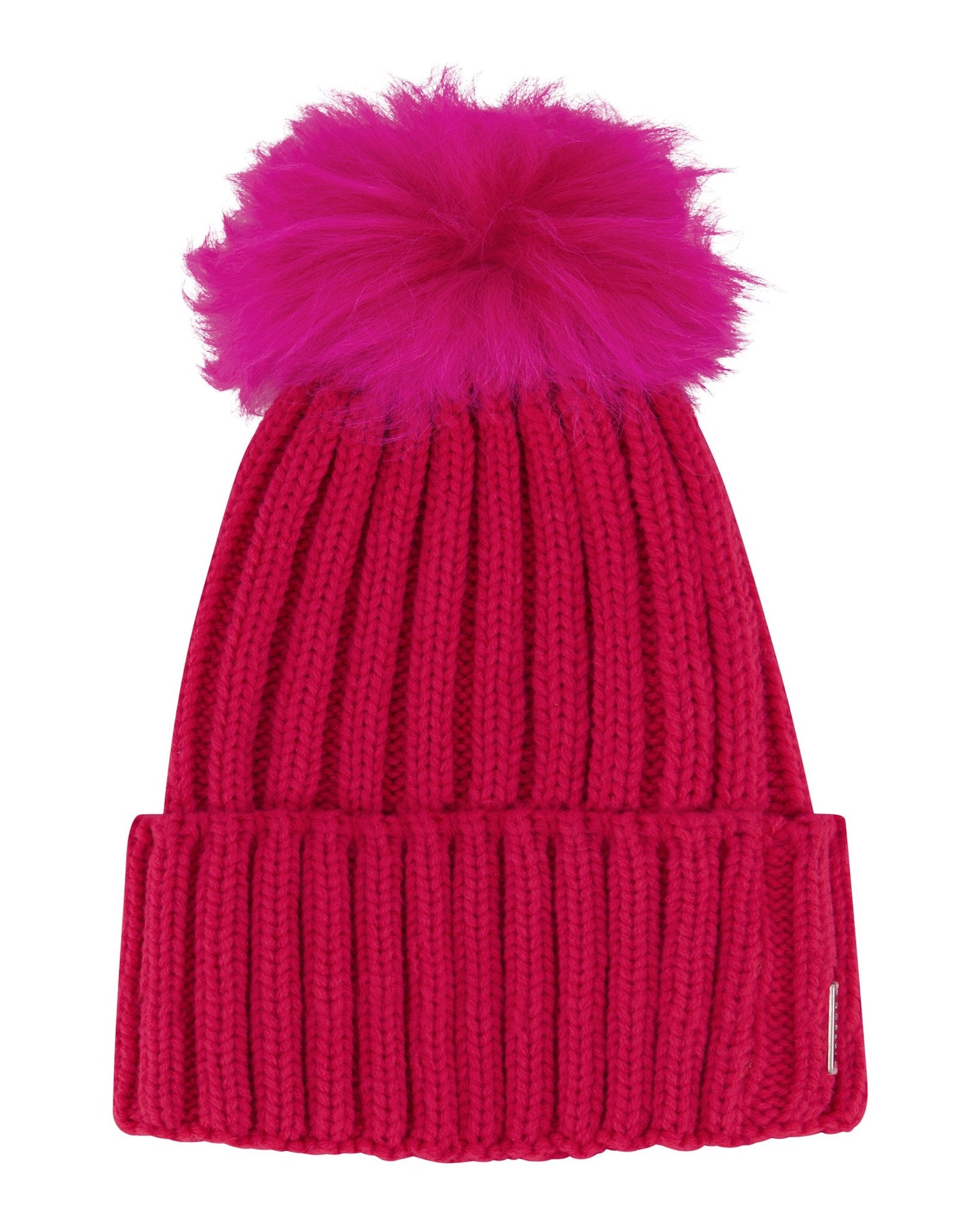 Women | Knit Hat With Toscana Shearling Lamb Pompom | Neon Pink/Neon Pink