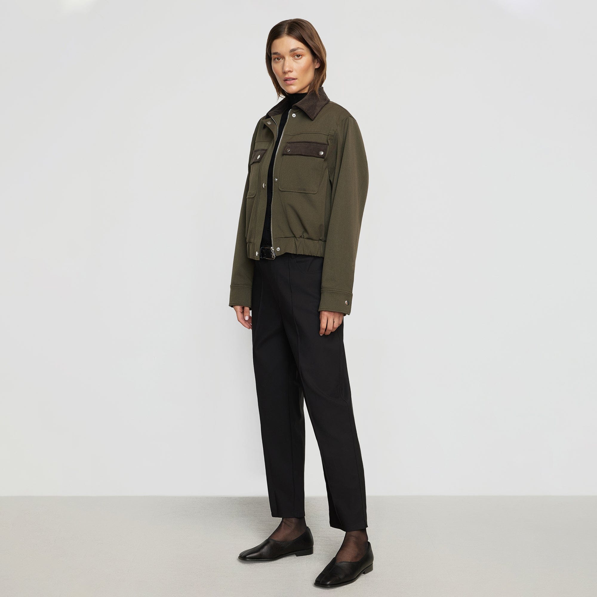 Renee | Haddon Contrast-Trim Corduroy Bomber Jacket in Size Small