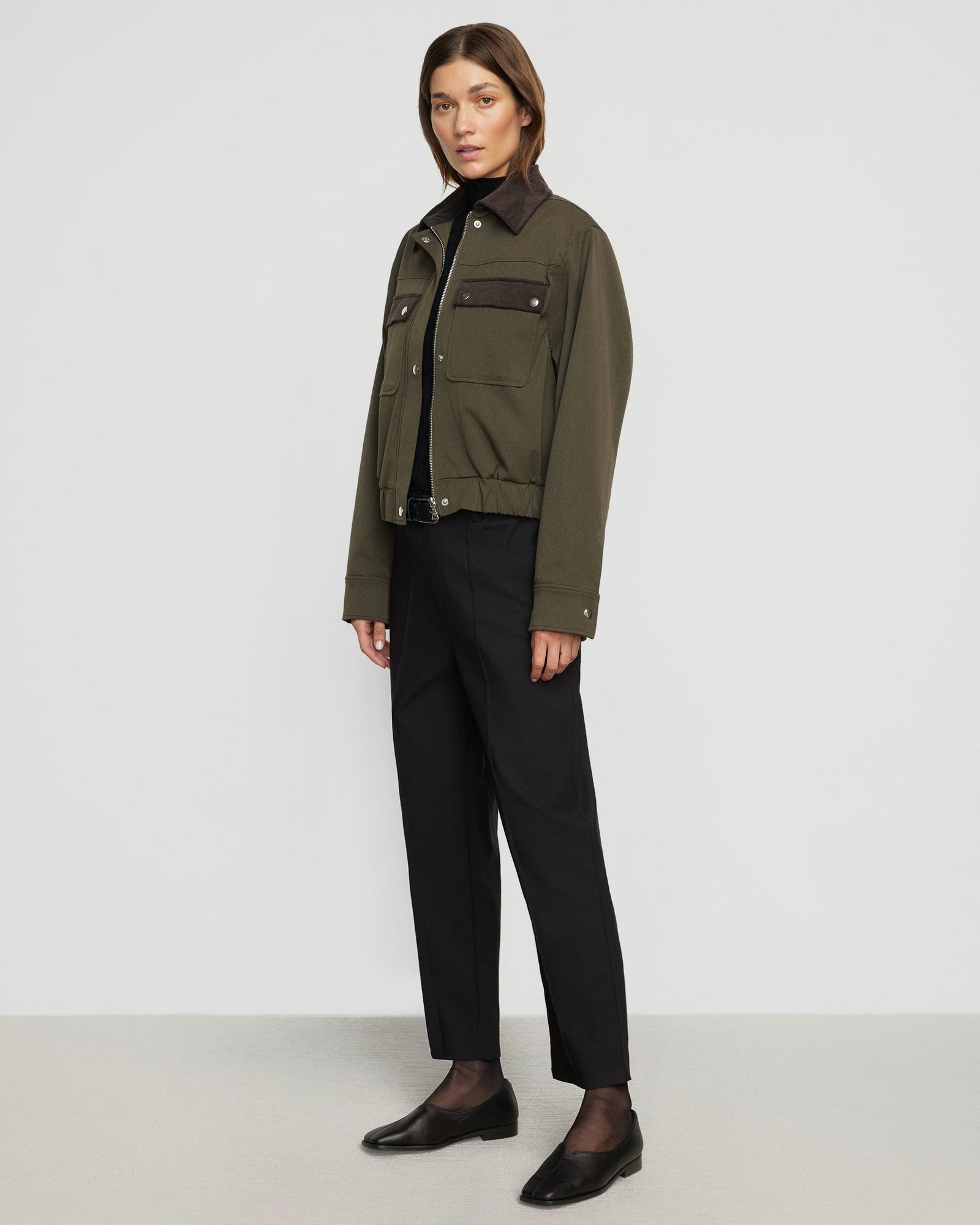 Renee | Haddon Contrast-Trim Corduroy Bomber Jacket in Size Small