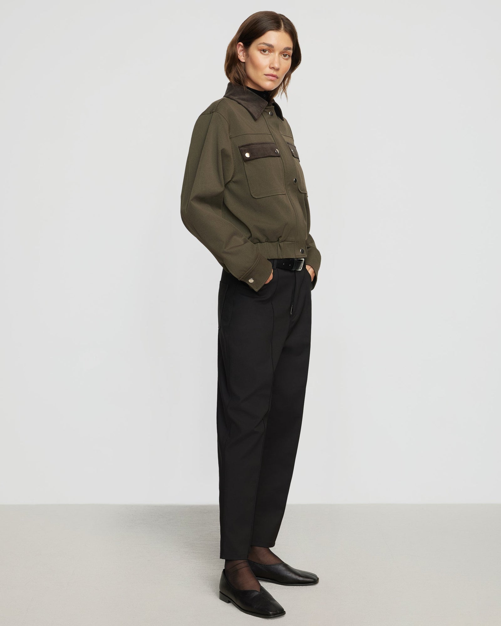 Renee | Haddon Contrast-Trim Corduroy Bomber Jacket in Size Small