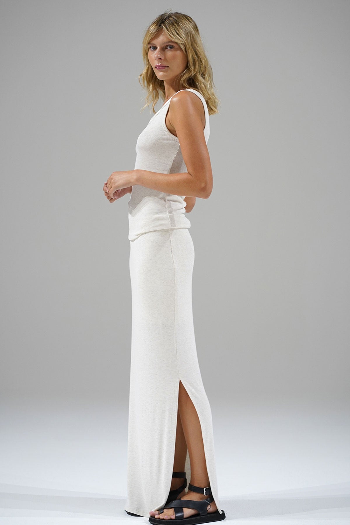 LNA Steph Rib Skirt in Heather White