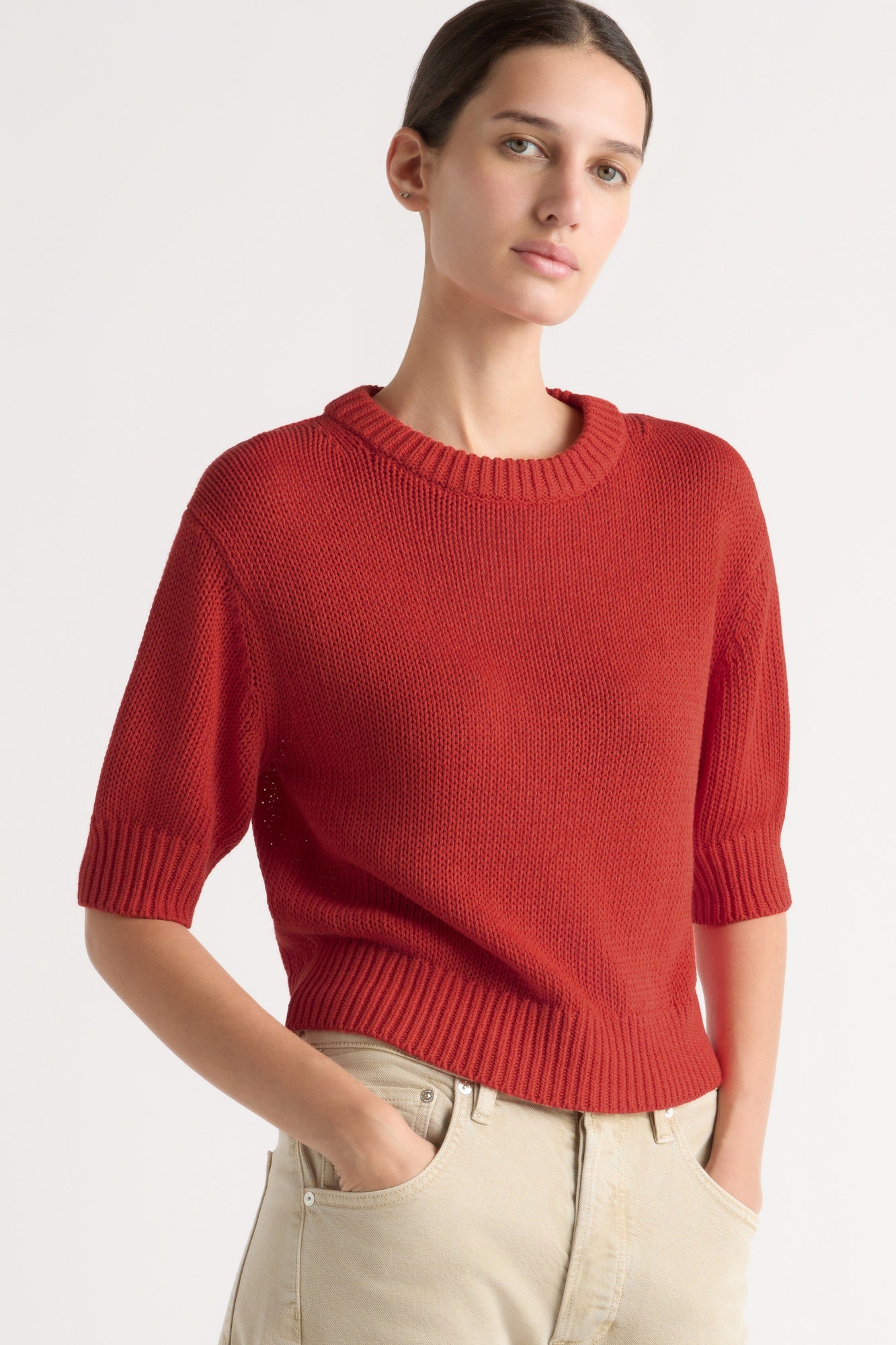 Karolina | Heidi Pullover Short-Sleeve Knit Top in Size Extra Small