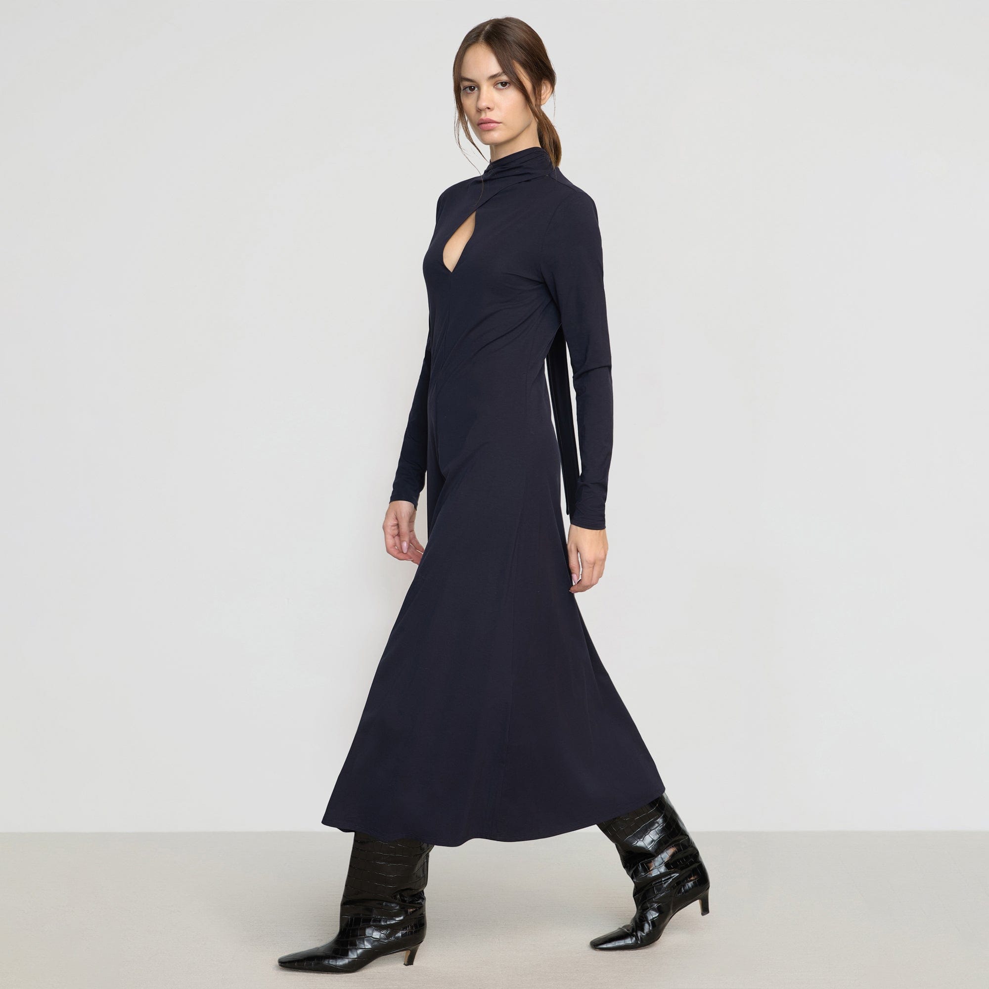 Helena Scarf-Neck Jersey Dress | Navy