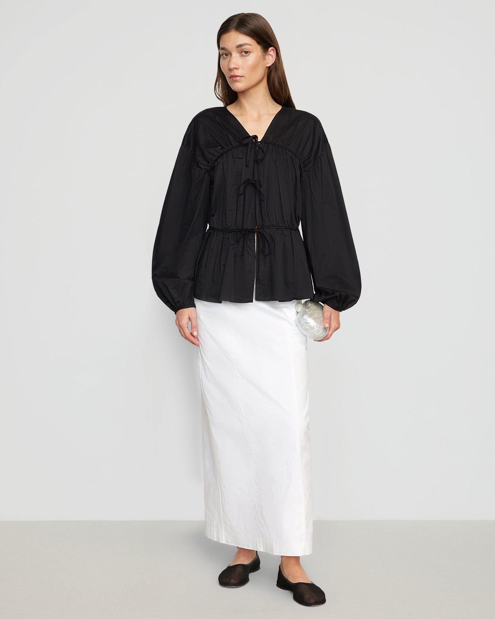 Renee | Hira Tie-Front Cotton Blouse in Size Small