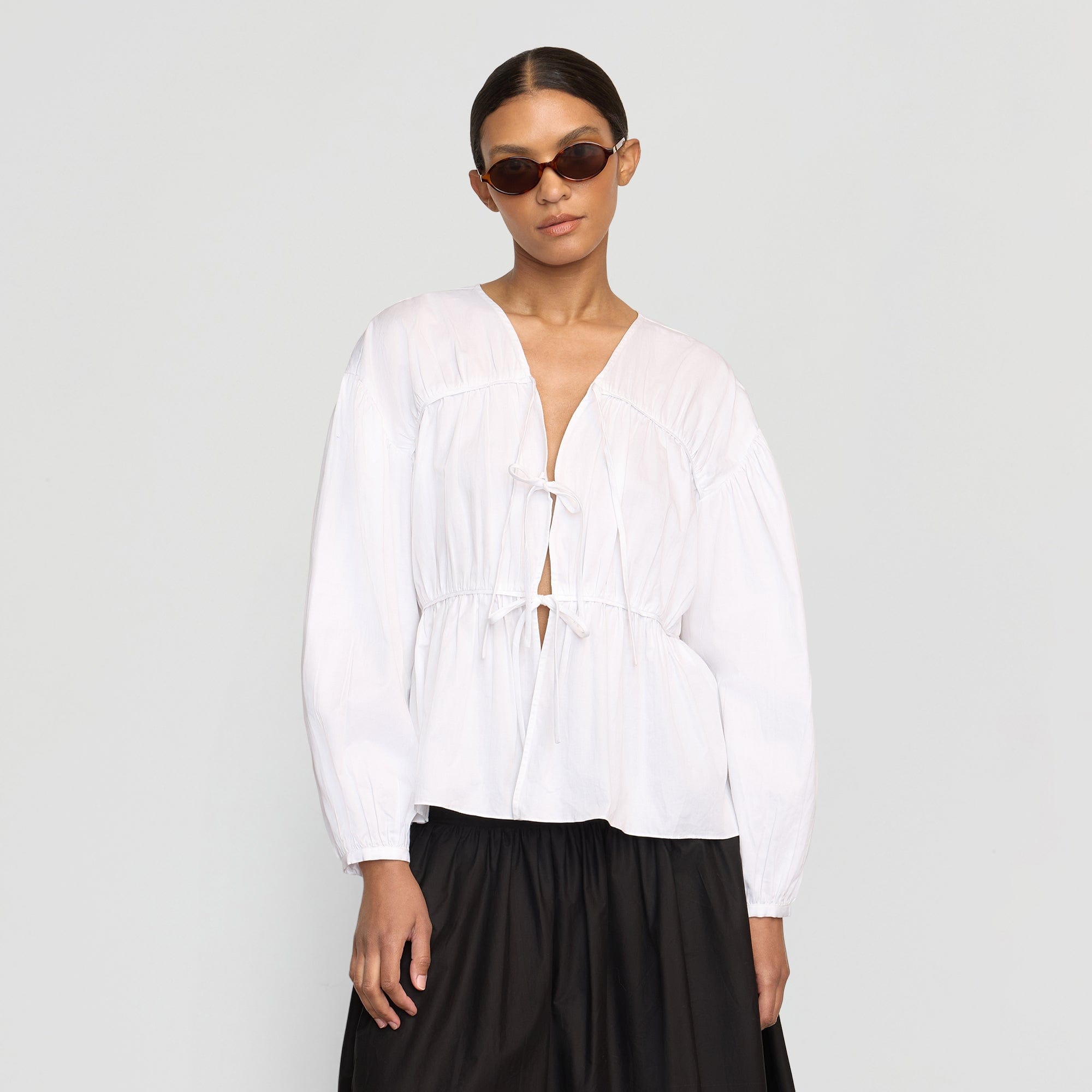 Hira Tie-Front Organic Cotton Blouse | White
