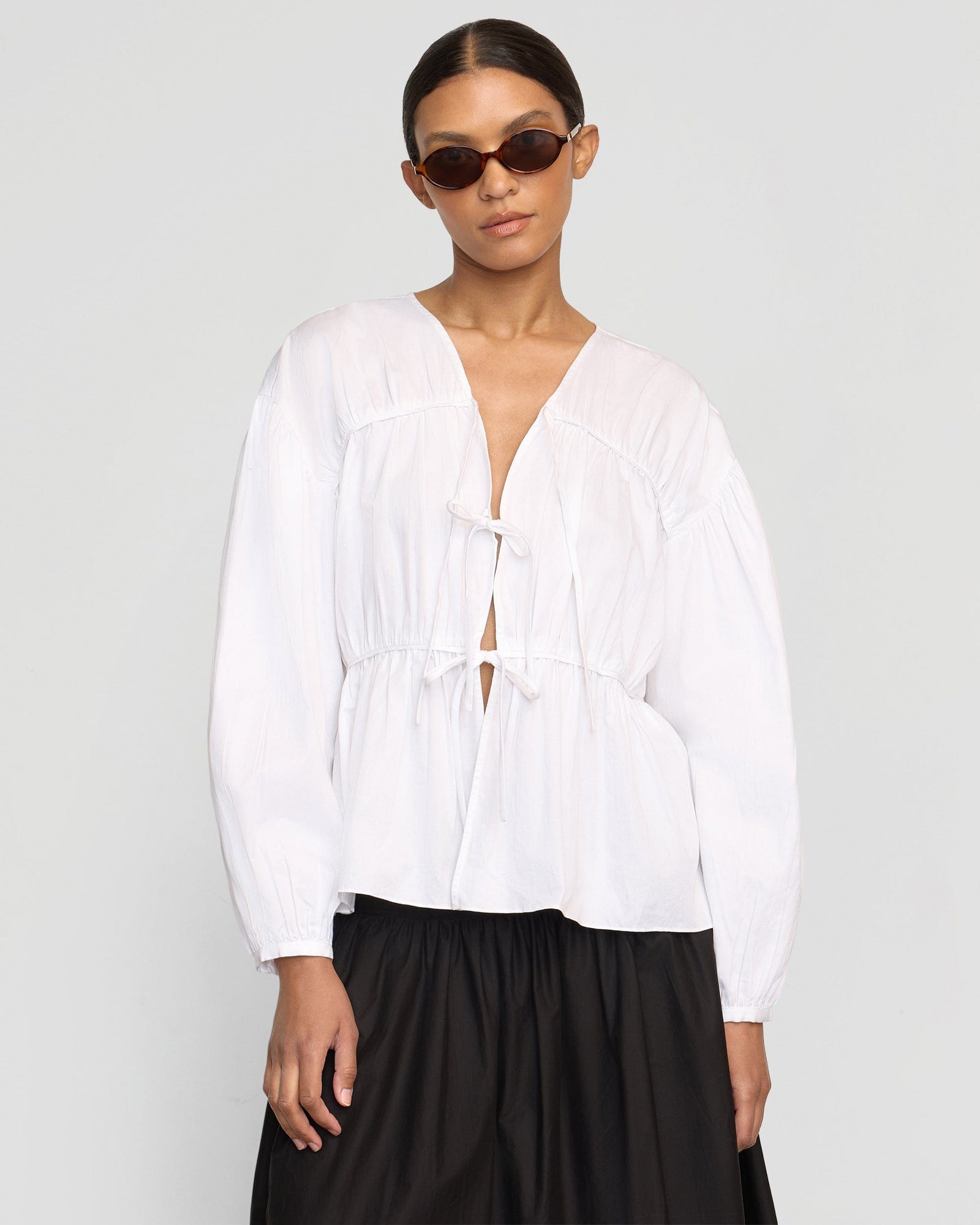 Vanessa | Hira Cotton Tie-Front Blouse in Size Small