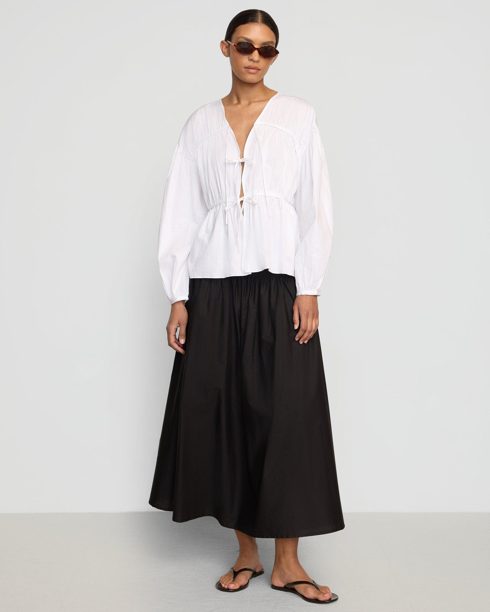 Vanessa | Hira Cotton Tie-Front Blouse in Size Small
