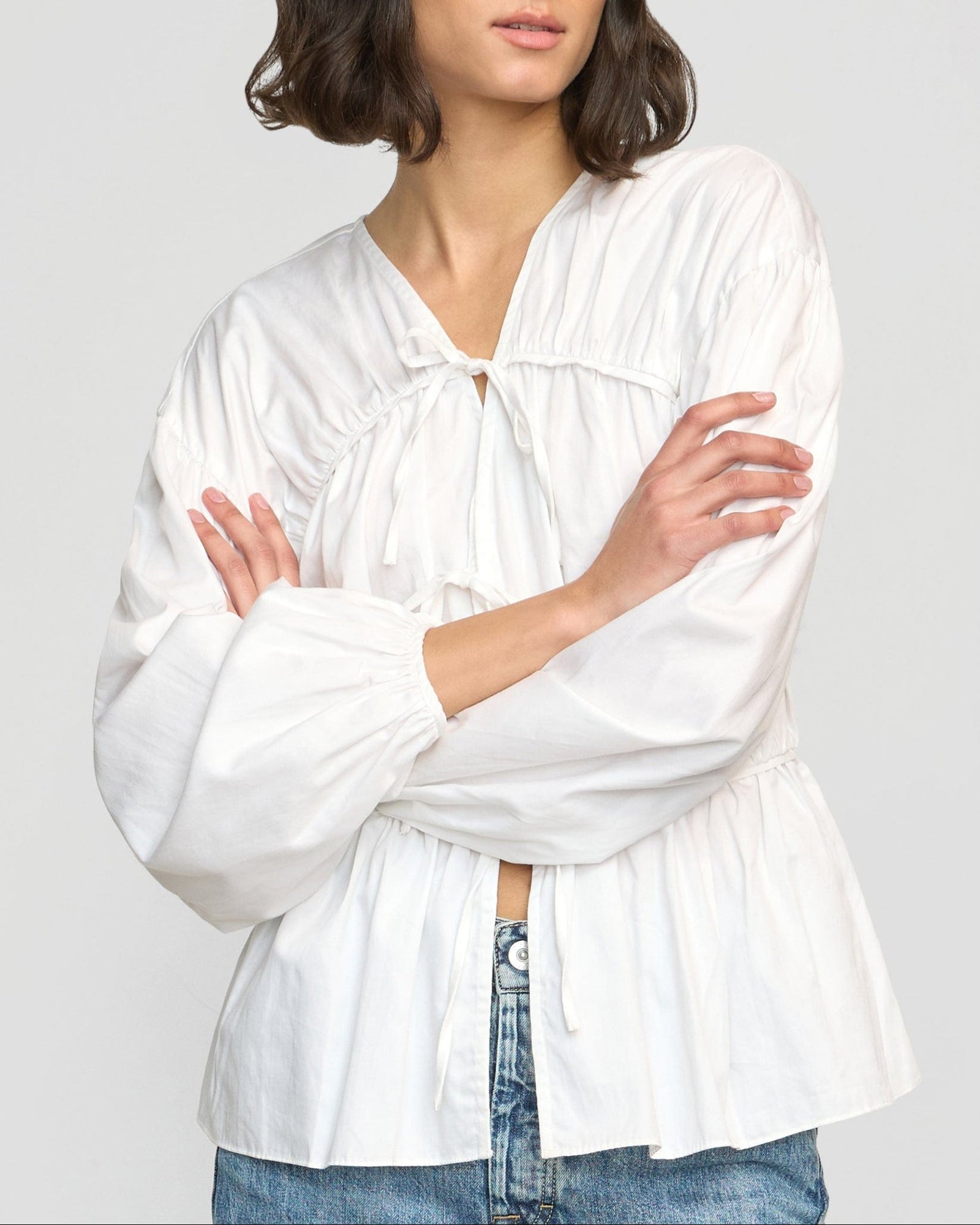 Olivia | Hira Cotton Tie-Front Blouse in Size Small
