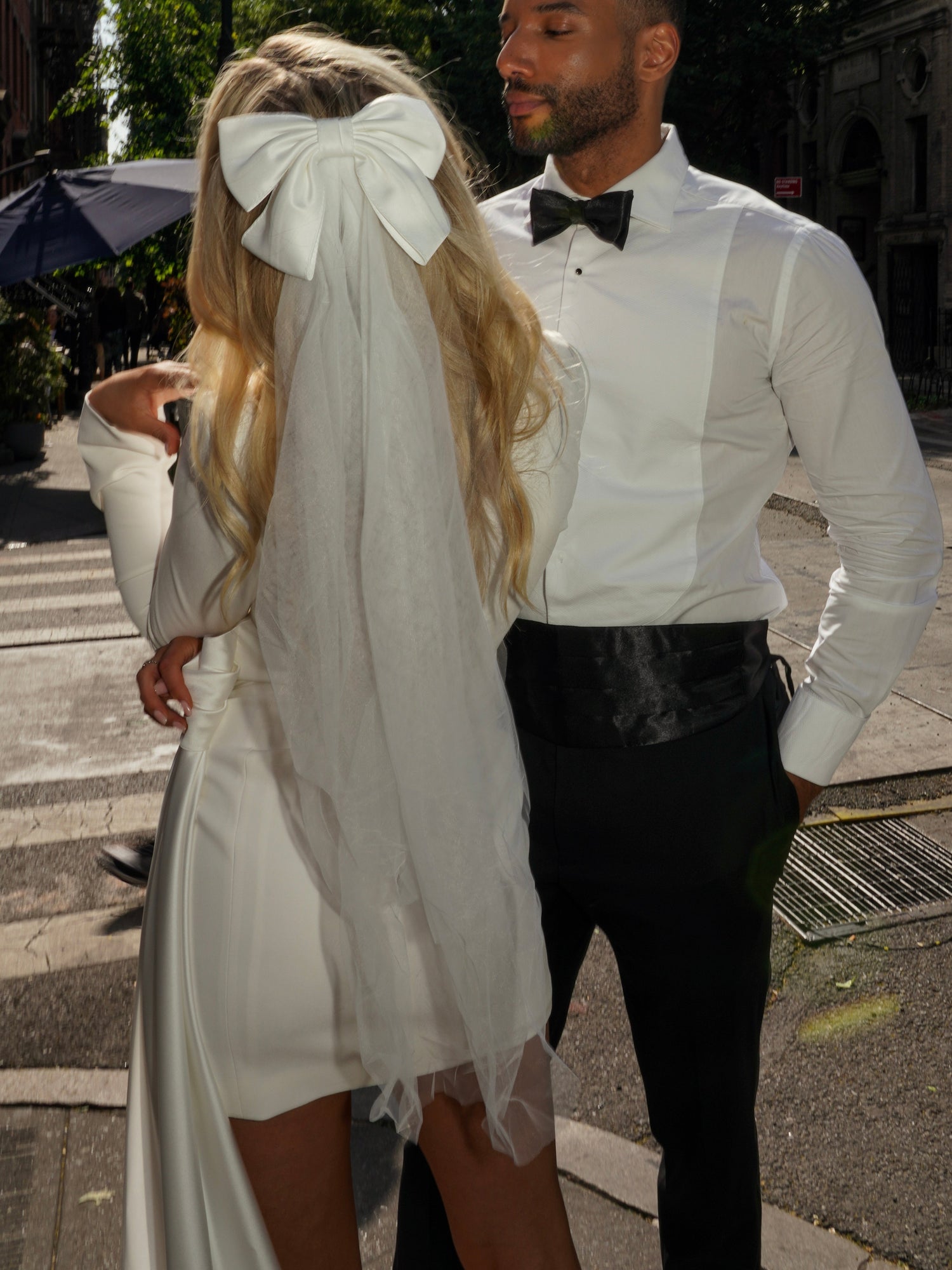 Wedding Veil With Satin Bow | White