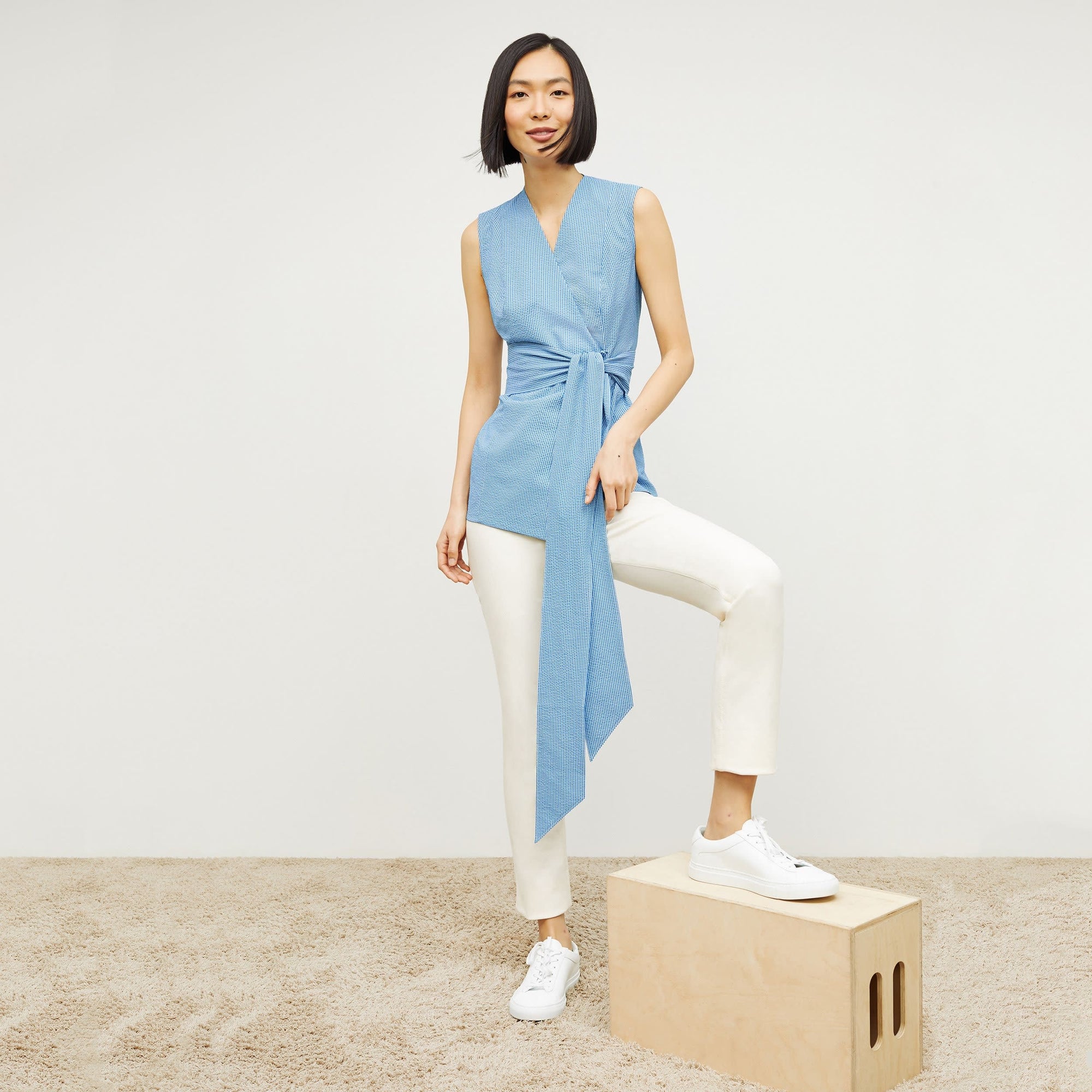 Front image of a woman standing wearing the Hockley Jean—Better Than Denim in Tusk | Exclude