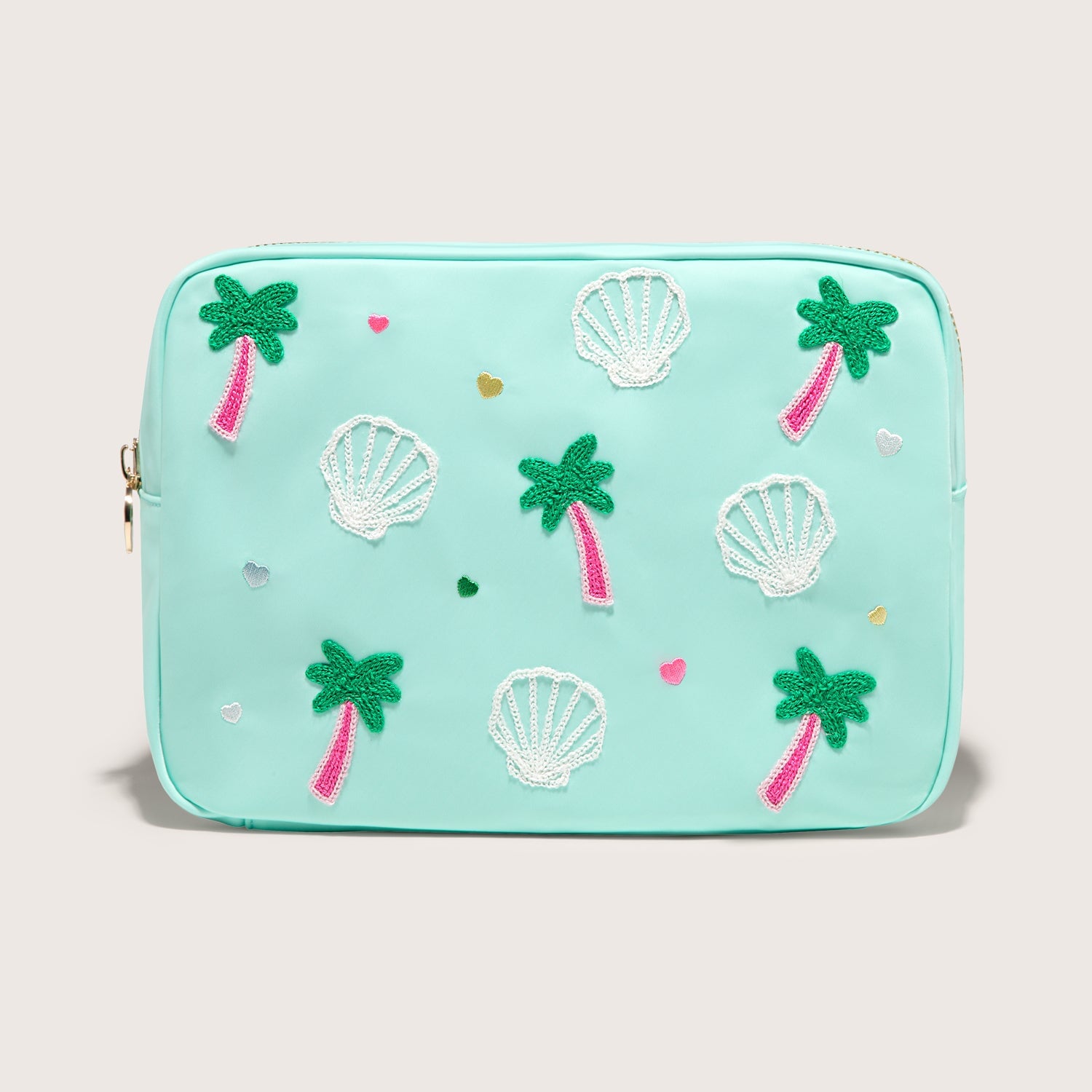 Shells & Palm Trees Embroidered Large Pouch