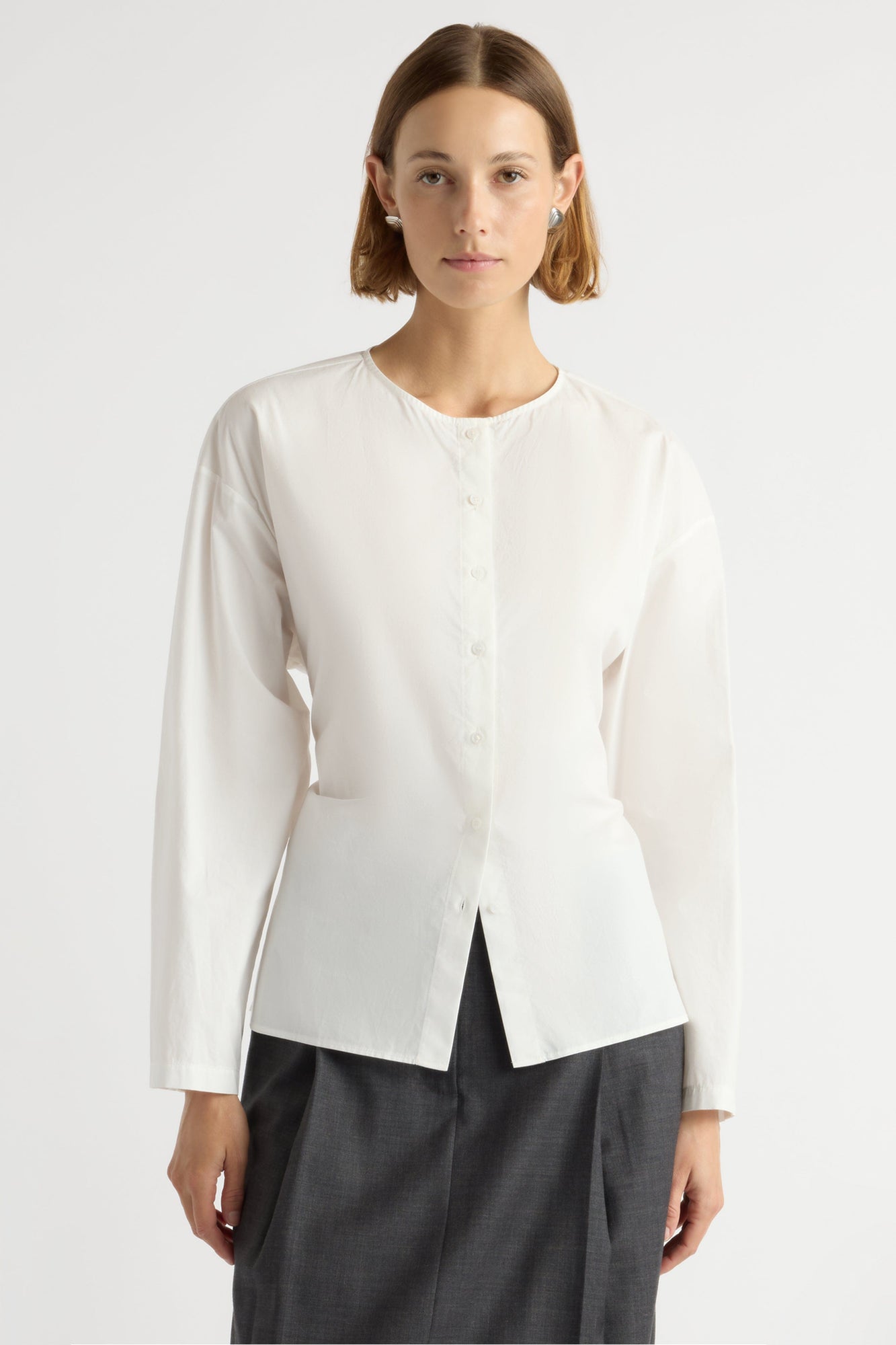 Mali | Jinsol Cinch-Waist Cotton Poplin Blouse in Size Small