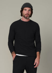 Long Sleeve Waffle Tee in Black, waffle-knit texture with comfortable fit – one of the best t shirts for men