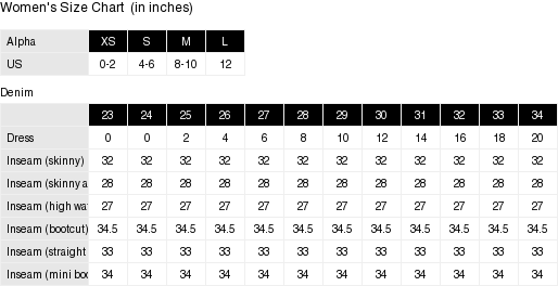 Product size guide