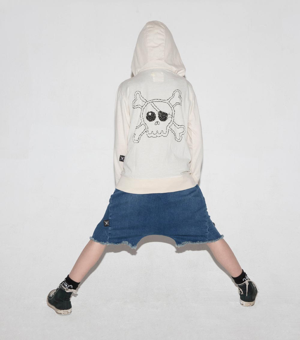Kid | Embroidered Skull Hoodie | Natural