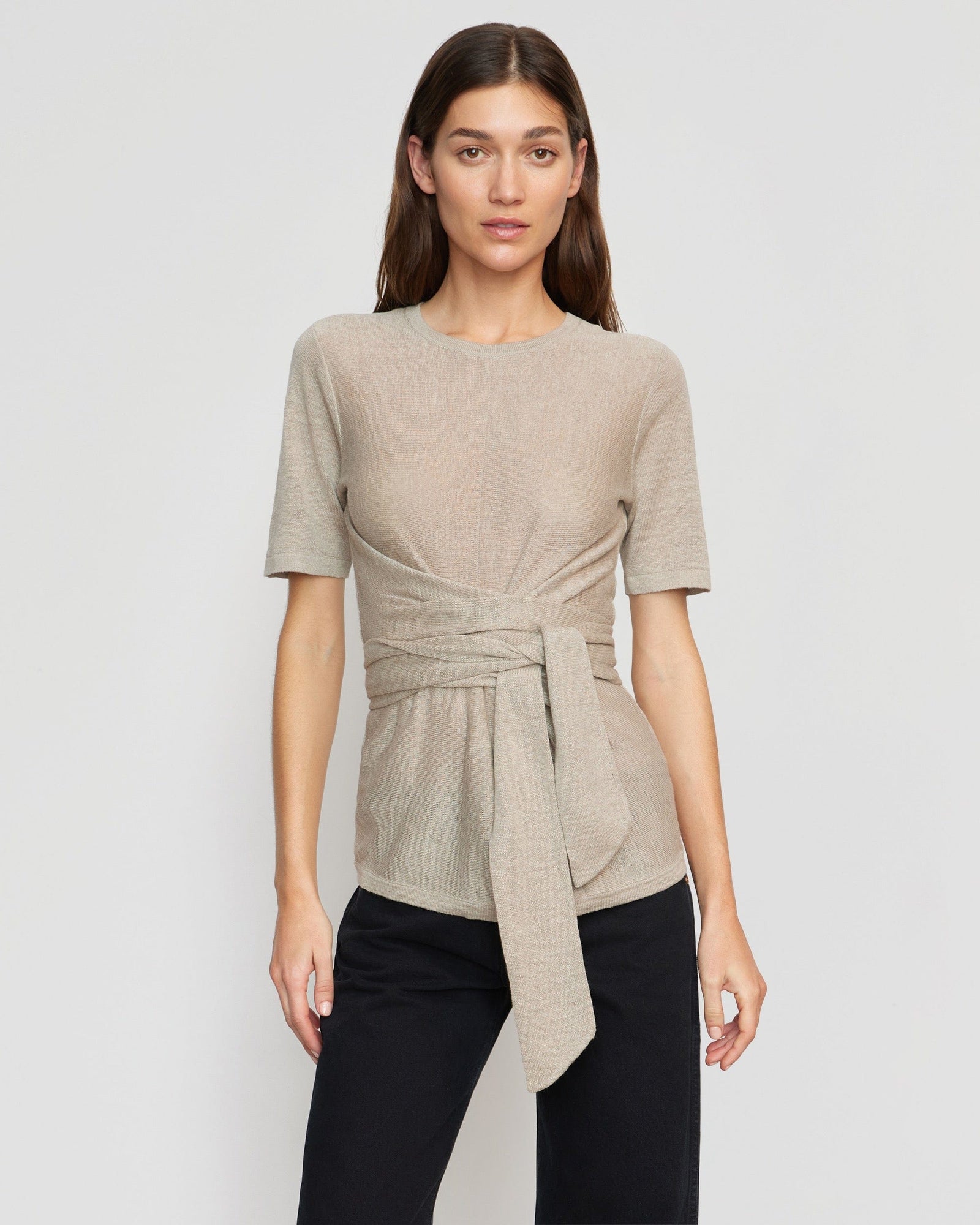Renee | Lark Tie-Front Linen Sweater in Size Small