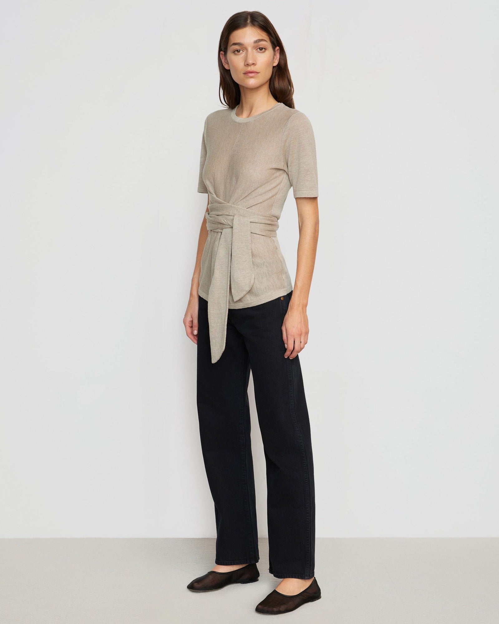 Renee | Lark Tie-Front Linen Sweater in Size Small