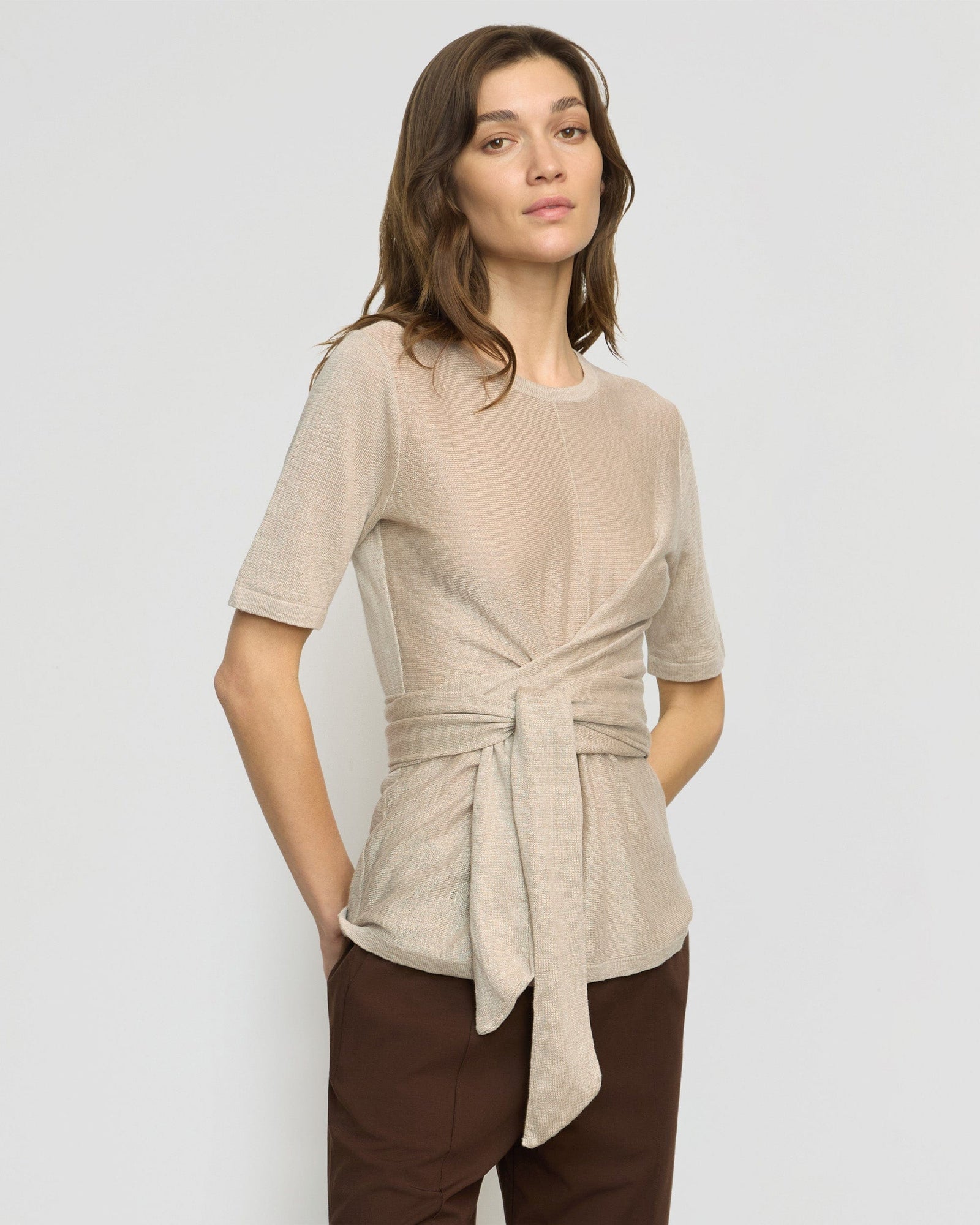 Renee | Lark Tie-Front Linen Sweater in Size Small
