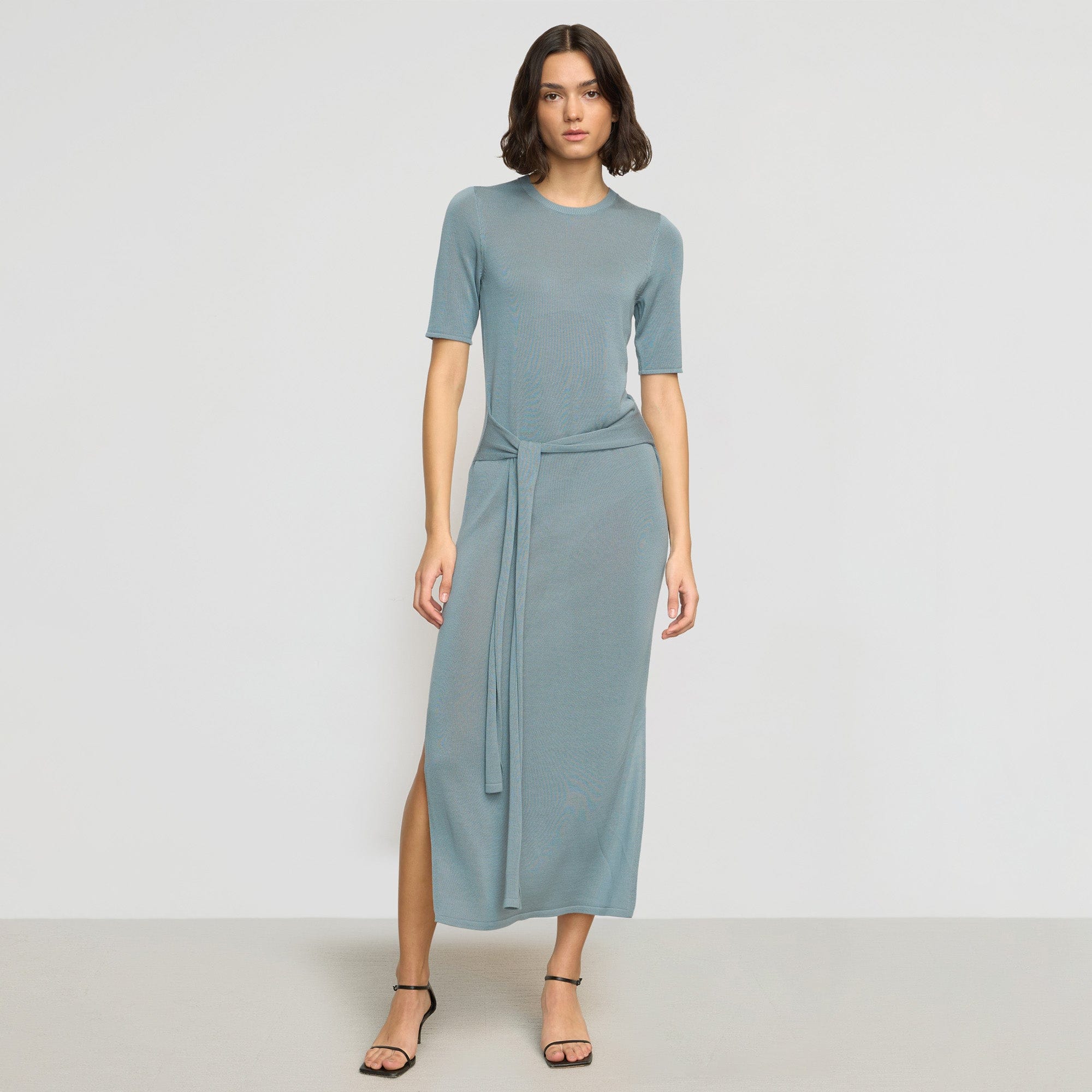 Larkyn Tie-Front Semi-Sheer Tencel-Wool Dress | Deep Skylight