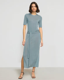 Olivia | Larkyn Tie-Front Semi-Sheer Tencel-Wool Dress in Size Small 