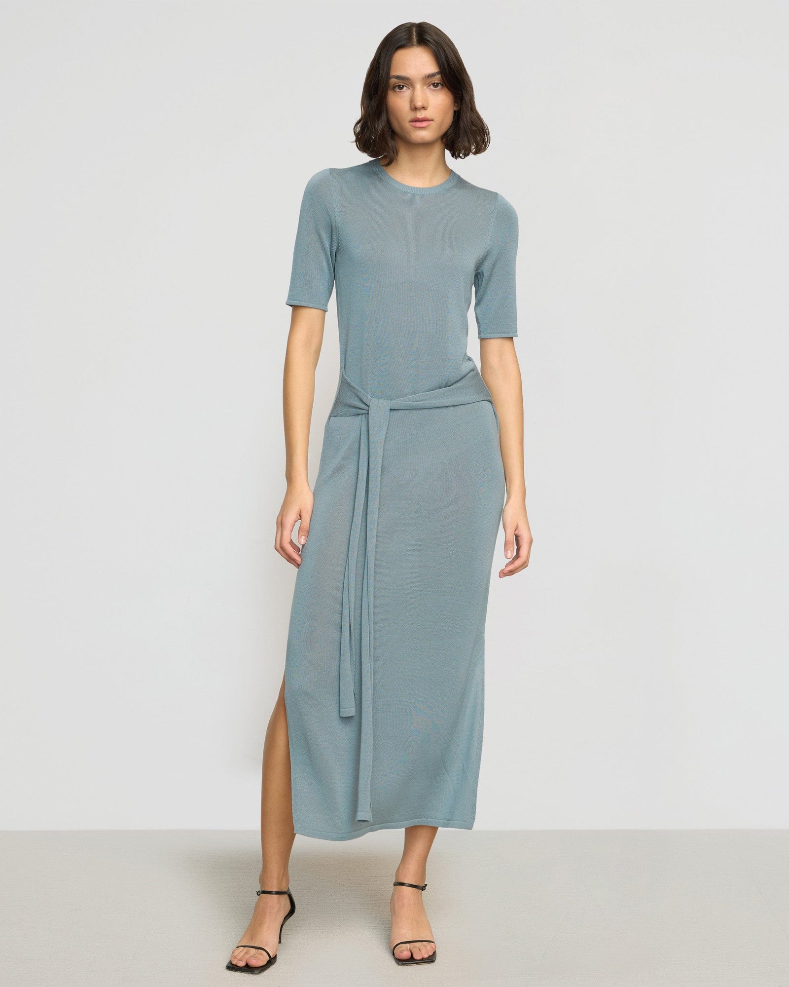 Olivia | Larkyn Tie-Front Semi-Sheer Tencel-Wool Dress in Size Small 