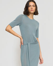 Olivia | Larkyn Tie-Front Semi-Sheer Tencel-Wool Dress in Size Small 