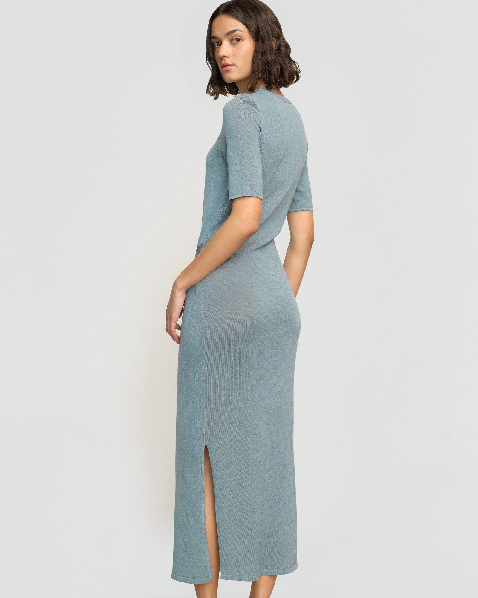 Olivia | Larkyn Tie-Front Semi-Sheer Tencel-Wool Dress in Size Small 
