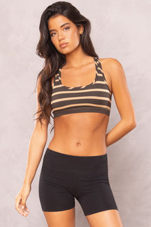 Women | Latte Stripe Crisscross Bra | Olive