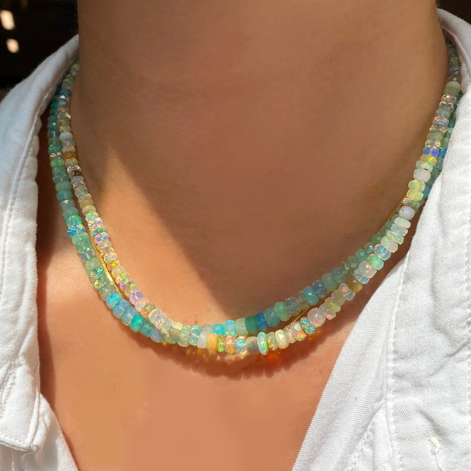 Sea Glass Green Faceted Opal Necklace