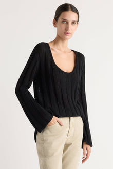 Karolina | Leah Ribbed Scoop-Neck Sweater in Size Extra Small