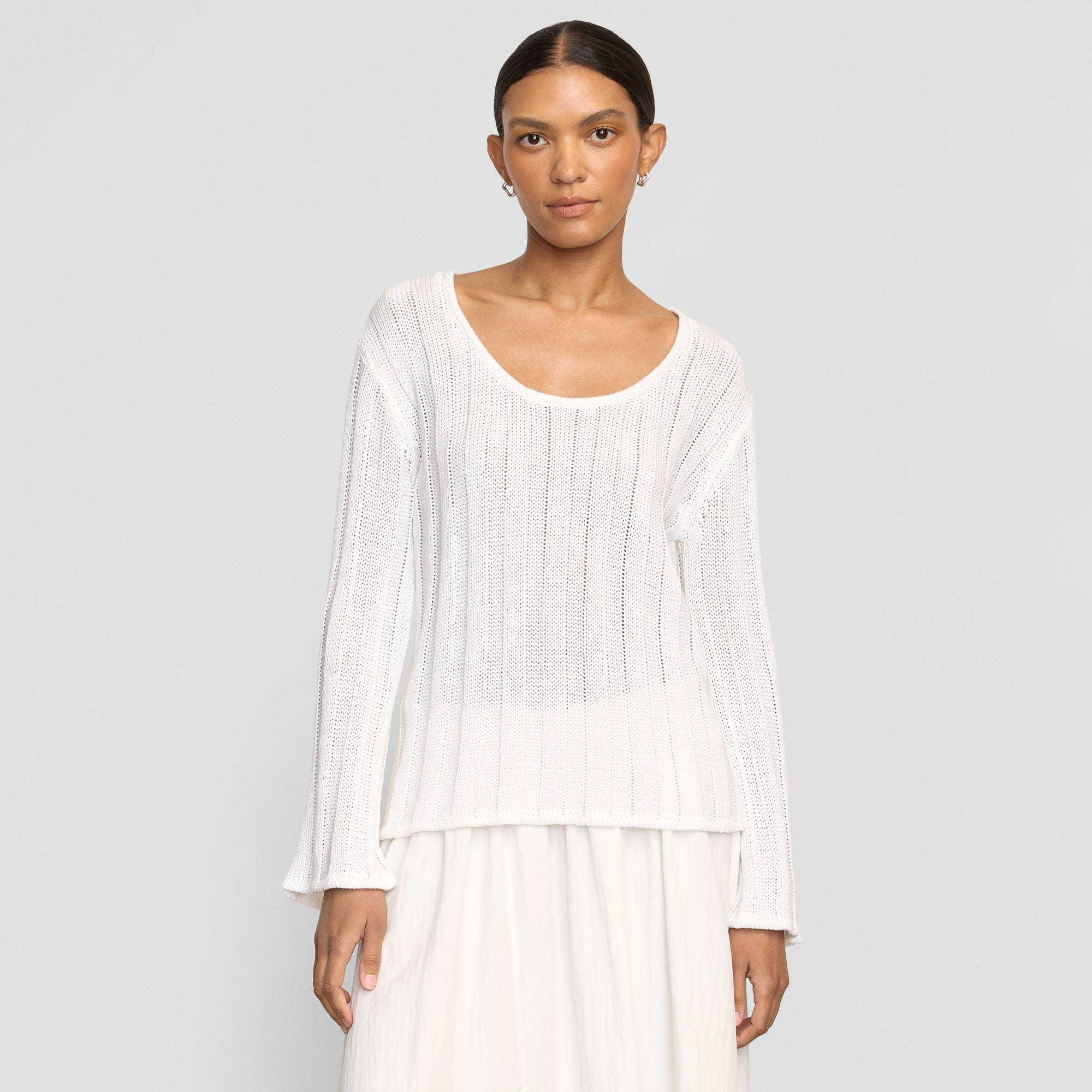 Leah Ribbed Scoop-Neck Sweater | White