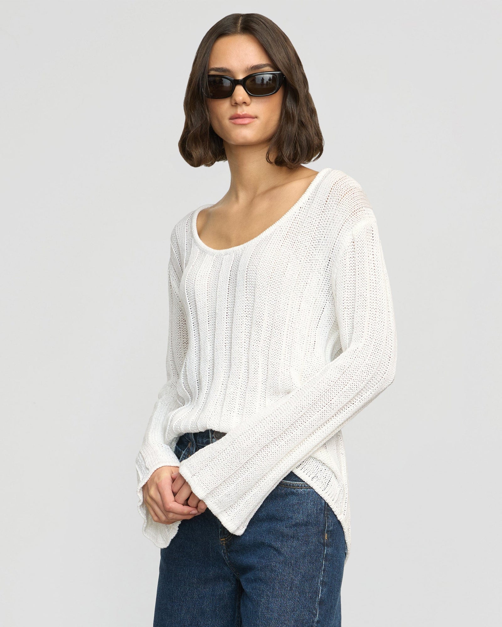 Olivia | Leah Ribbed Scoop-Neck Sweater in Size Small