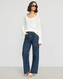 Olivia | Leah Ribbed Scoop-Neck Sweater in Size Small