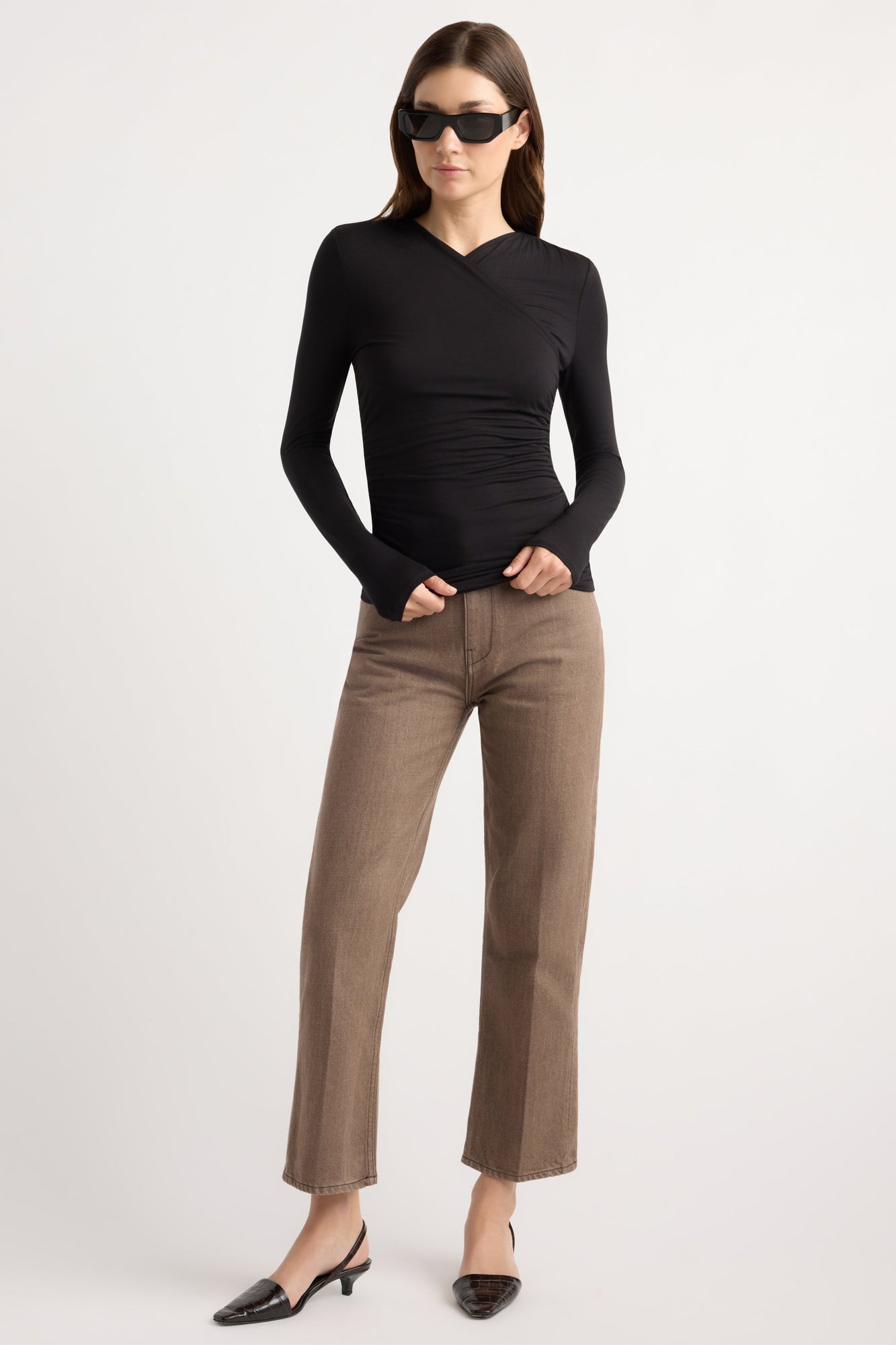 RenÃ©e | Lilou Wrap Neck Long-Sleeve Tee in Size Small
