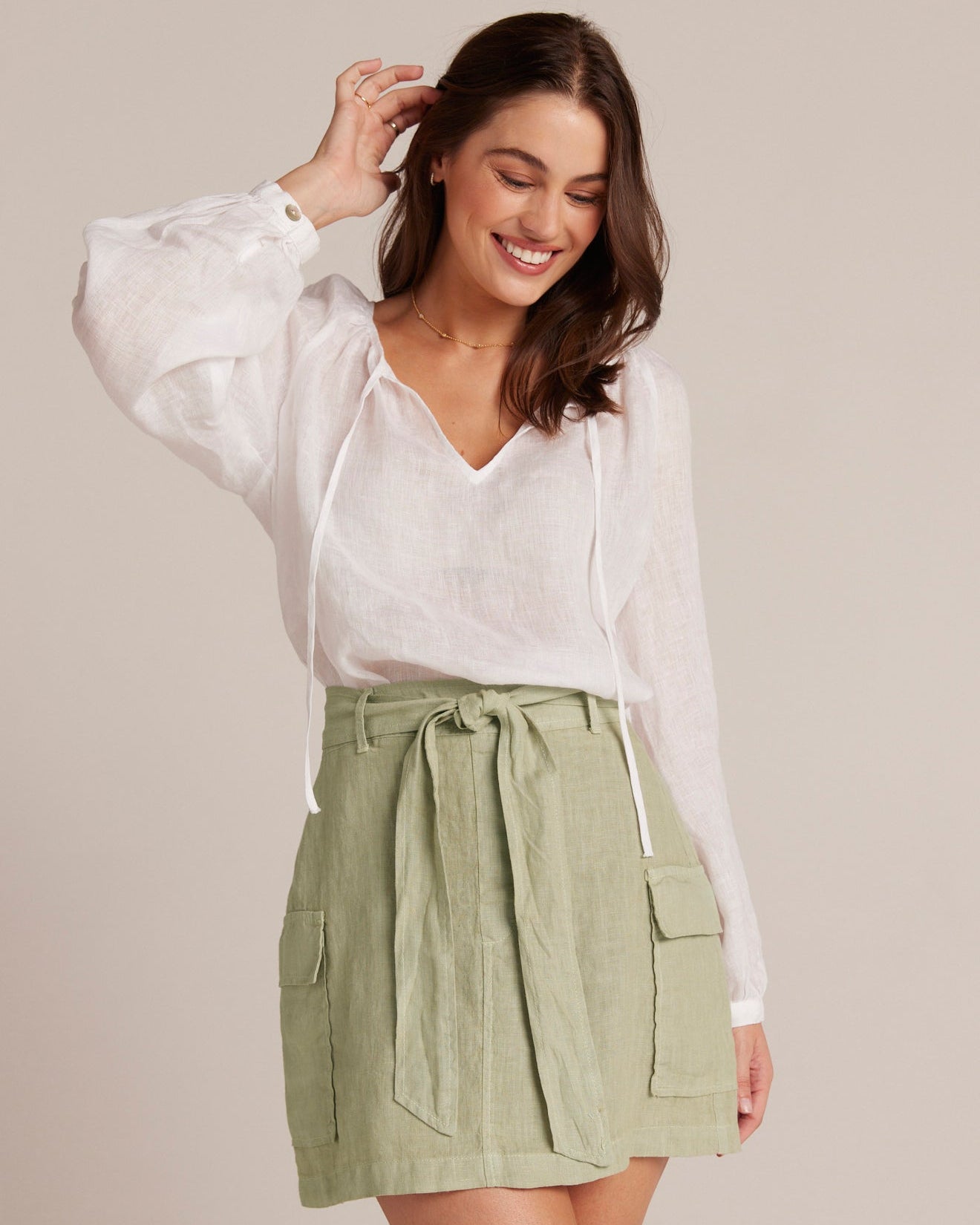 Linen Cargo Mini Skirt | Pale Palm