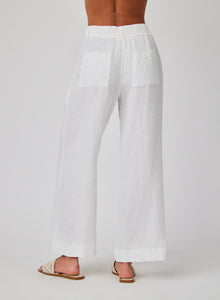 Linen Pleated Wide Leg Ankle Pant | White