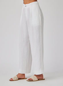 Linen Pleated Wide Leg Ankle Pant | White