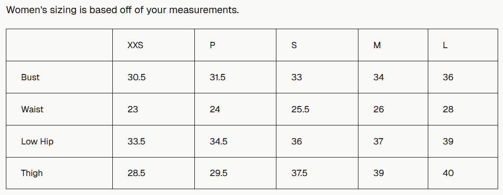 Product size guide