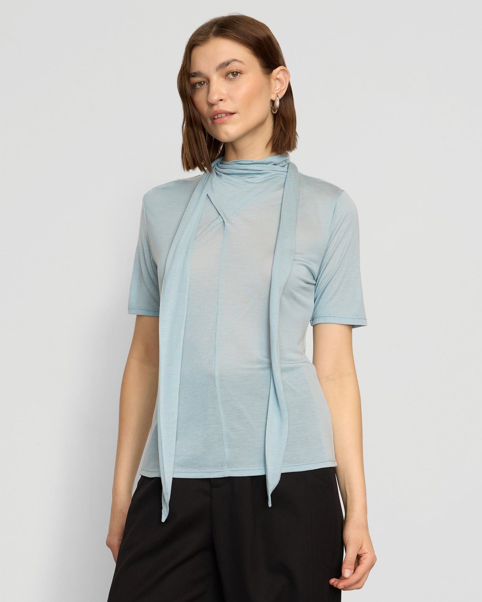 Helena | Lucine Scarf-Neck Semi Sheer Tencel Tee in Size Small 