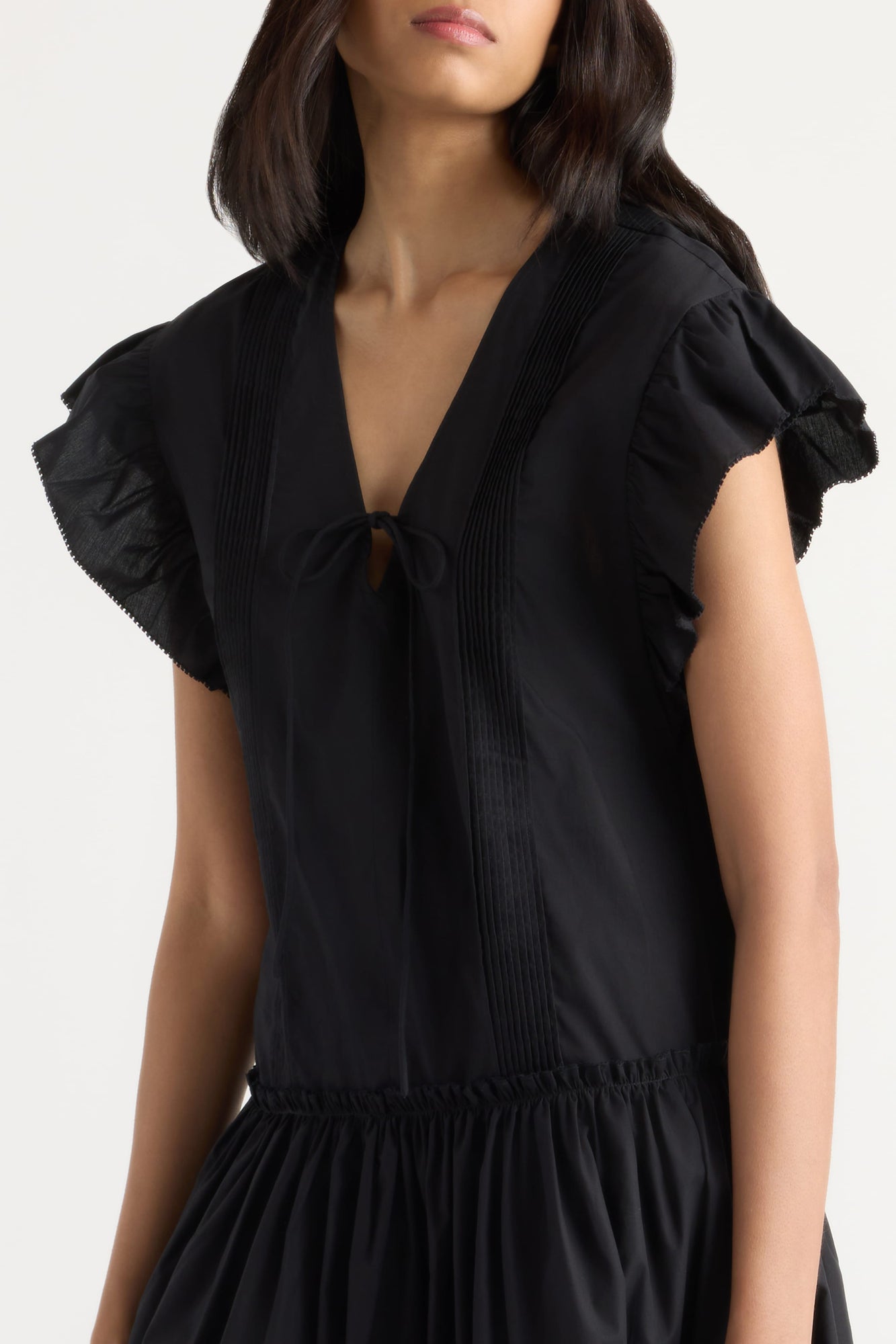 Arya  |  Margaux Ruffle-Sleeve Pleated Dress in Size Small in Size Small