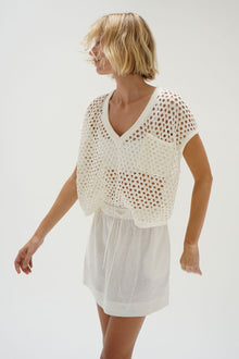 LNA Mia Linen Mini Skirt in White