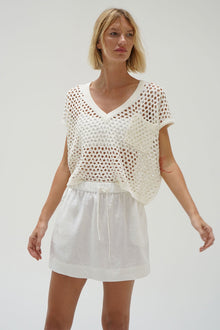 LNA Mia Linen Mini Skirt in White
