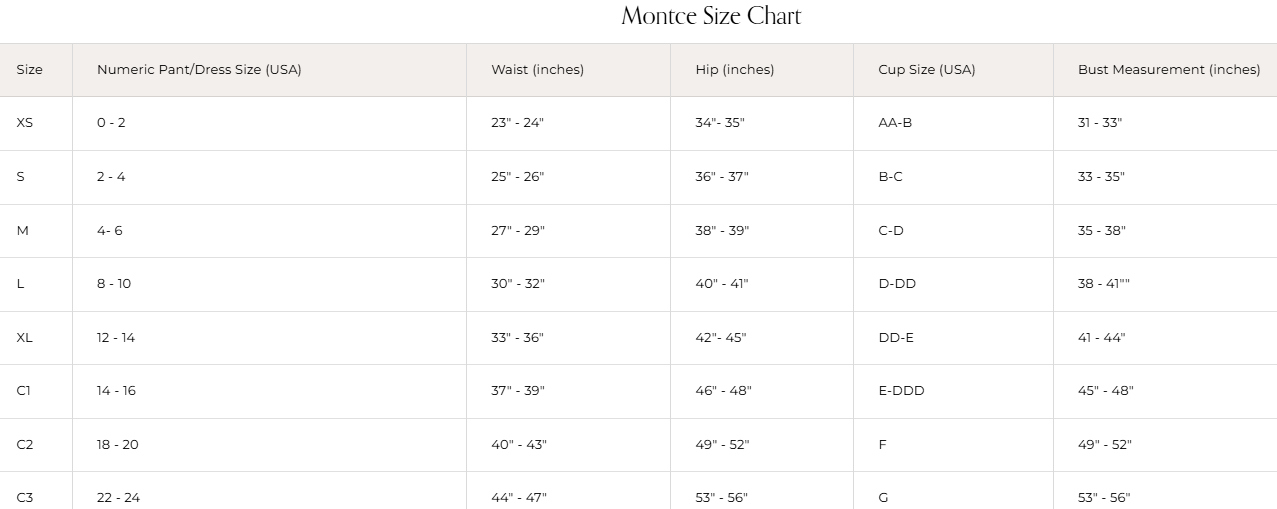 Product size guide