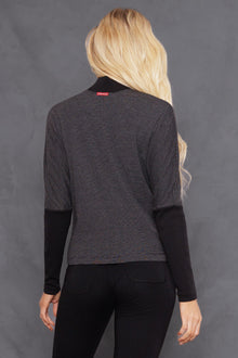 Women | Mini Stripe Mockneck Dolman Sleeve Tee | Black