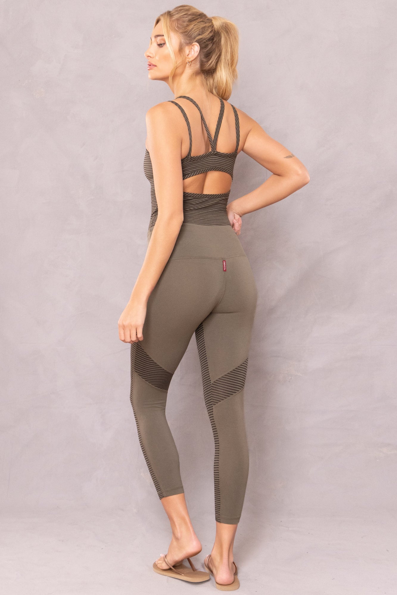 Women | Mini Tonal Stripe High Waist Tonal Legging | Olive