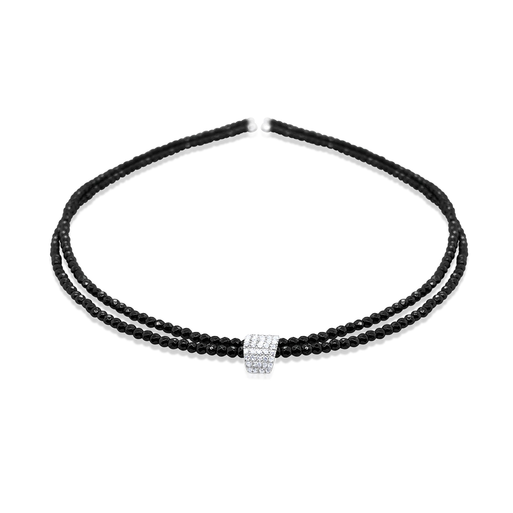 14Kt White Gold And Diamond Choker With Hematite Beads | White Gold