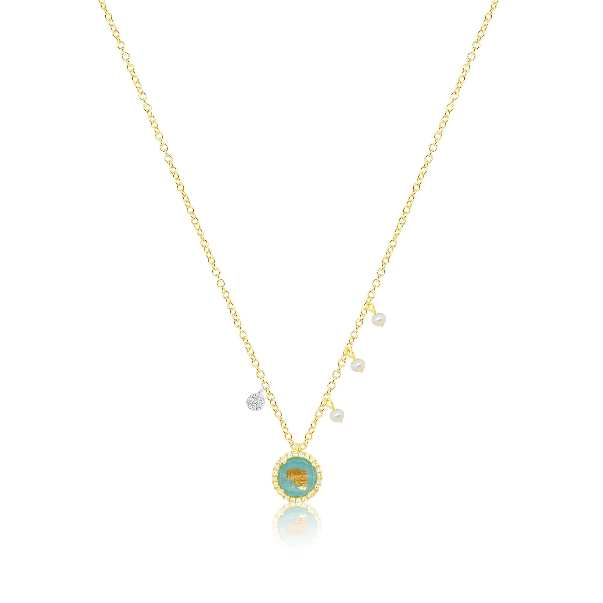 Turquoise And Pearl Diamond Necklace | Yellow Gold