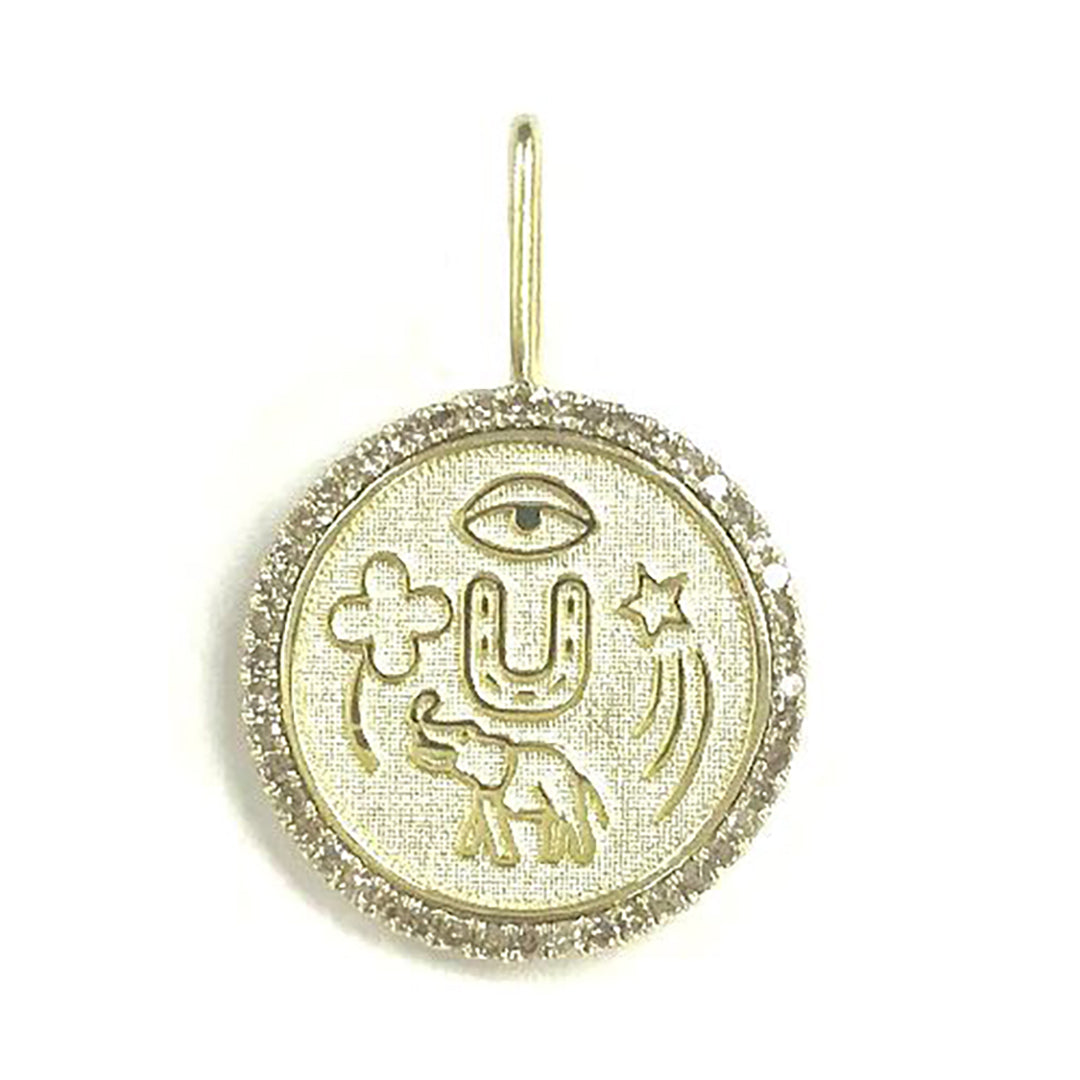 Gold And Diamond Good Luck Symbol Charm | Yellow Gold