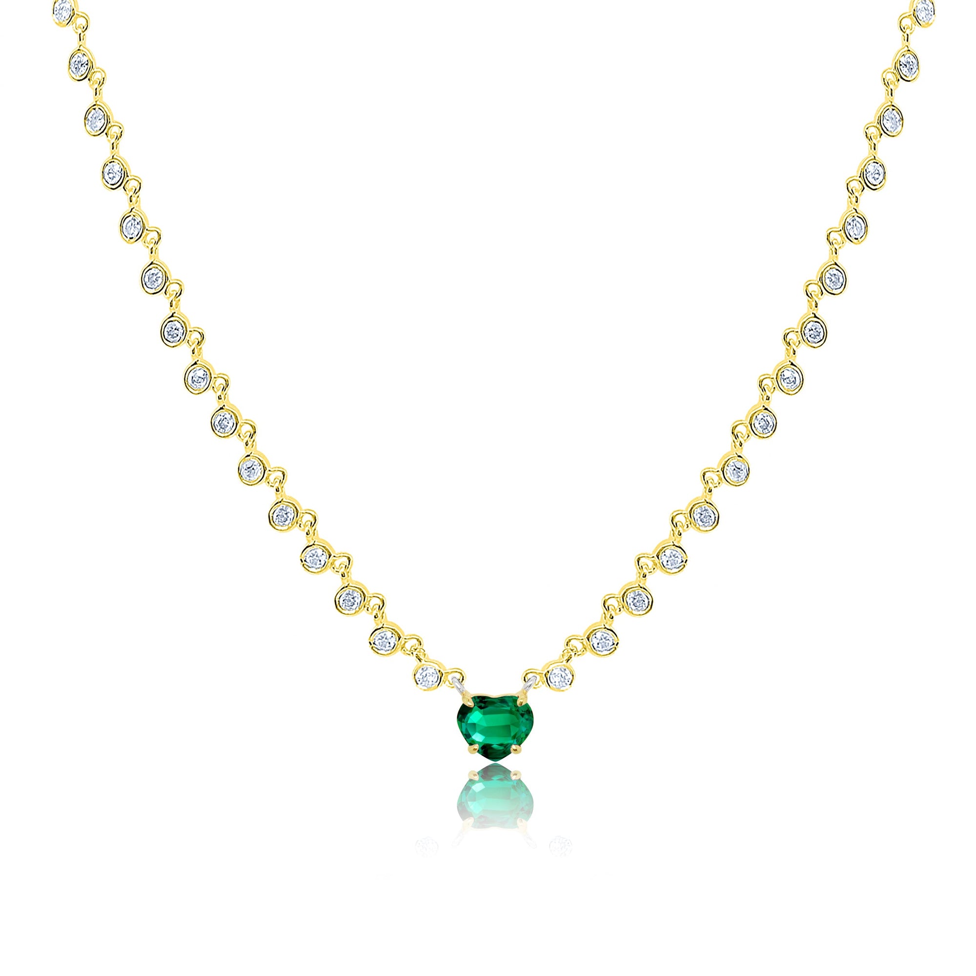 Yellow Gold Emerald Heart And Diamond Necklace | Yellow Gold