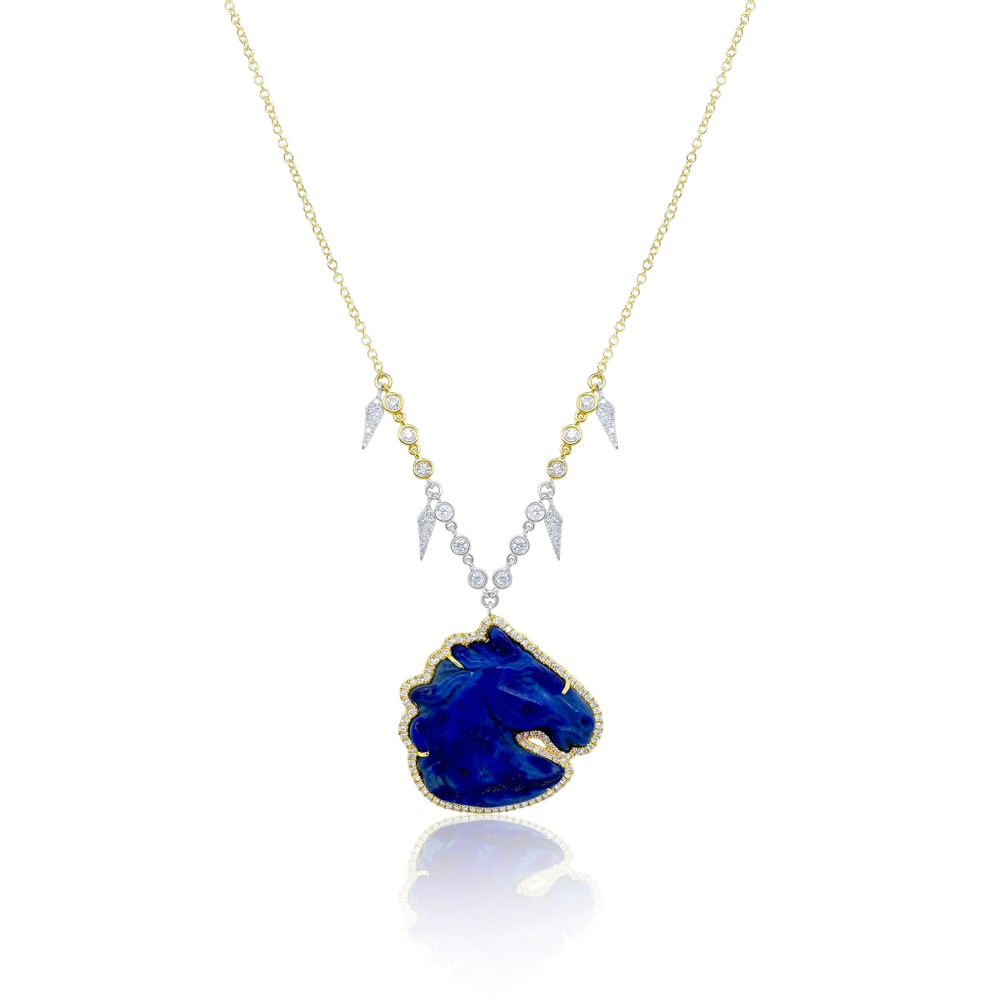 Yellow Gold Lapis Horse Necklace | Yellow Gold